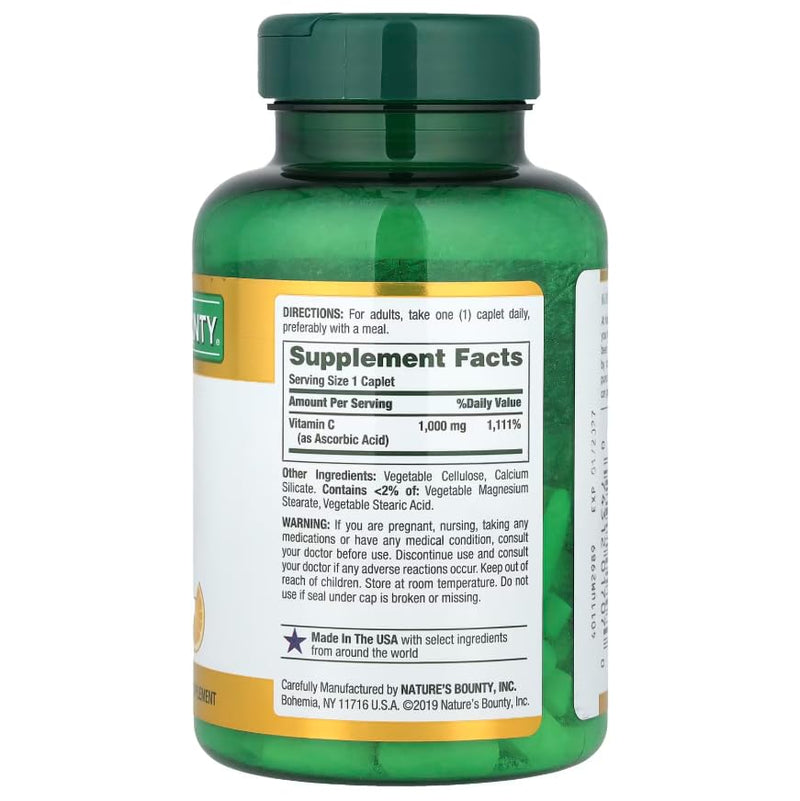 Nature's Bounty Vitamin C, 1000mg, 100 Caplets (Pack of 3)