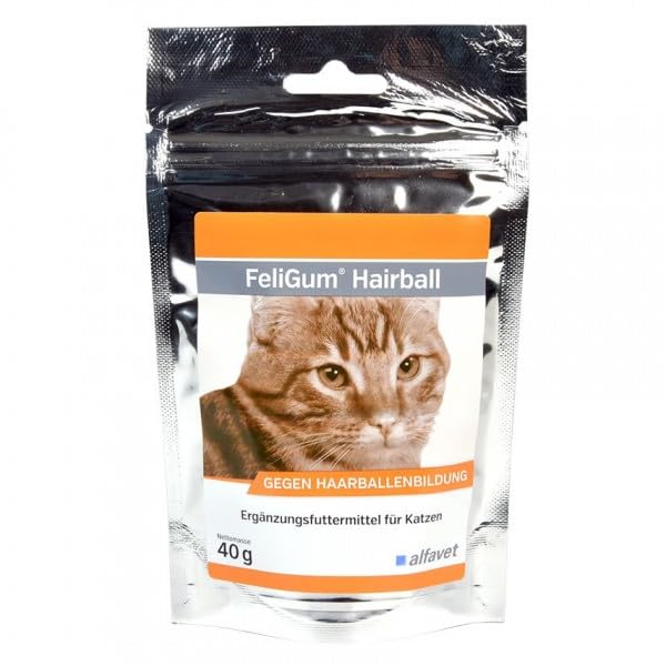 Alfavet FeliGum Hairball | Pack of 3 | 3 x 40g | Supplementary food for cats | To support against hairball formation | Very tasty, soft chewing drops - BeesActive Australia