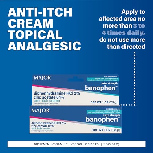 MAJOR Extra Strength Banophen - Anti-Itch Cream - Topical Analgesic Skin Protectant - Helps Relieve Itches from Insect Bites and Skin Irritations - 1 Oz. (4 Pack) 4 Pack