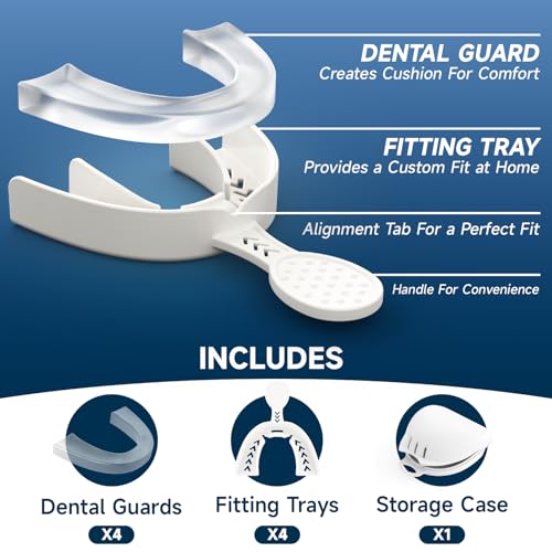 4 Pack Clear Toddler Mouth Guards with Fitting Tray, with 1 Storage Case