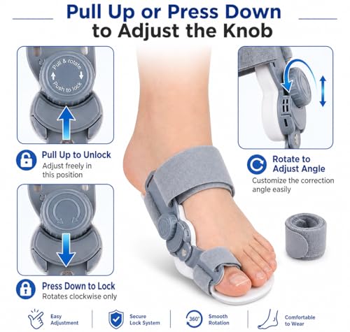 Bunion Corrector for Women & Men, Adjustable Hallux Valgus Splint with Silicone Gel Pad, Big Toe Separator & Alignment Brace, Anti-Slip Heel Strap, Bunion Support for Day & Night Wear
