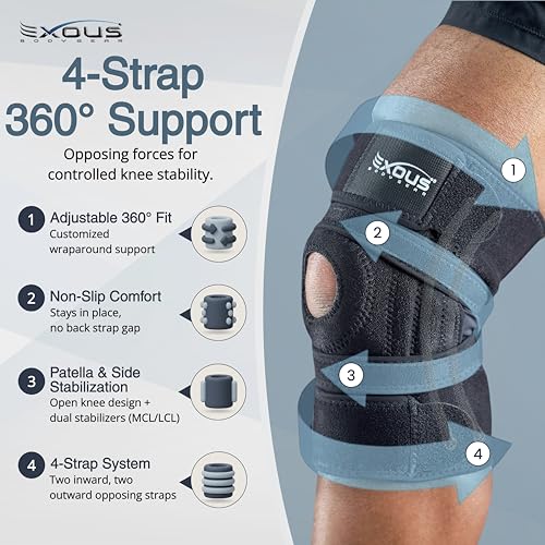 Knee Brace for Men & Women with Patented 4-Way Adjustable Support black