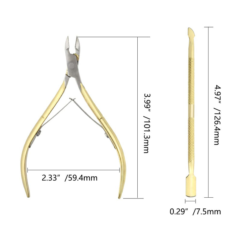 8Pieces Cuticle Trimmer Cuticle Nipper Cuticle Remover Cuticle Cutter with Cuticle Pusher Stainless Steel Cuticle Cutter Clipper Nail Tools for Fingernails and Toenails (Gold) Gold