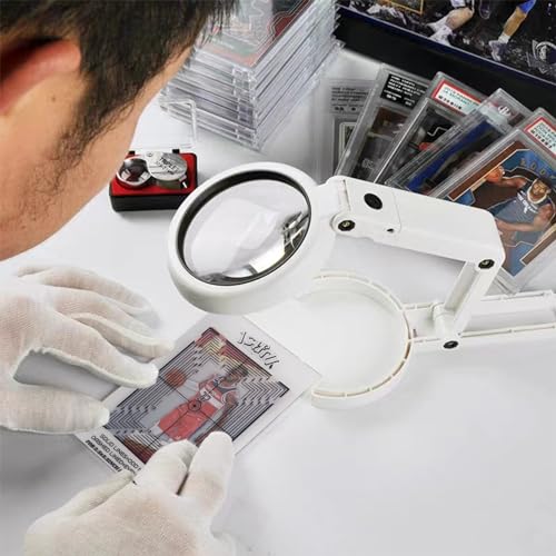 Sports Card Grading Kit,Card Grading Centering Tool Set,LED Magnifying Table Lamp,High Intensity Magnifying Loupe, Microfiber Cloth,Gloves,Soft Sleeves,Card Holders,Batteries