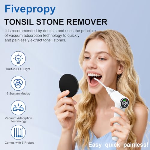 Upgraded Tonsil Stone Remover Tool – Rechargeable Tonsil Stone Vacuum with LED Light & 11-in-1 Probes, for Bad Breath Relief, Safe Silicone/Glass Tip for Tonsilloliths Removal OFF-White