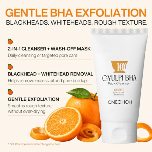 Gyulpi BHA Jelly to Foam Cleanser, Blackheads, Whiteheads Removal, Exfoliation, BHA + LHA + Jeju Tangerine Peel Korean Face Wash, salicylic acid cleanser, Gentle Deep Cleanser 3.38 fl oz 100ml Gyulpi BHA Pack Cleanser