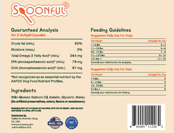 Spoonful Salmon Fresh - 100% Natural Wild-Caught Alaskan Salmon Oil – 220 mg Mini Softgel, 126 Mini Softgels | DHA, EPA & Natural Astaxanthin, Non-GMO, Sustainable, Made in USA