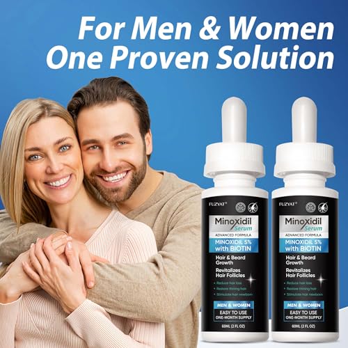 5% Minoxidil for Men, Minoxidil for Women Hair Growth Treatment, Beard Growth Serum, Biotin & Castor Oil Enriched,Strengthens Weak Roots, Repairs Thinning Hair (120ml) 2 Fl Oz (Pack of 2)