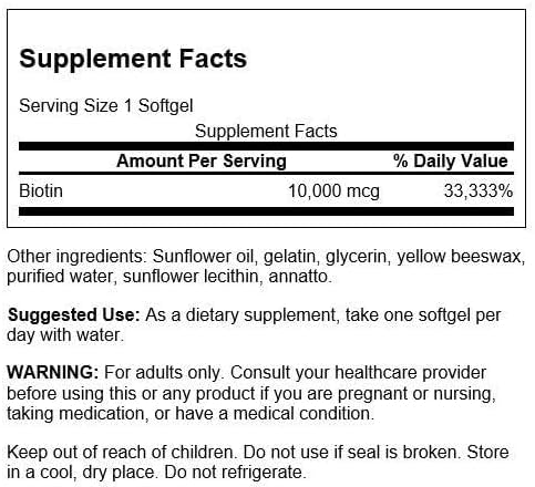 Swanson Super Strength Biotin Vitamin, 10,000 mcg, 60 Softgels | High-Potency Super Strength Biotin Providing Key Nutrients for Healthy Hair, Skin, and Nails, Purely Crafted 60 Count (Pack of 1)