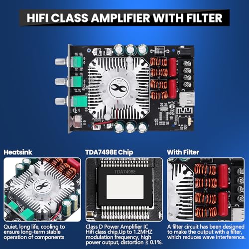 Audio Amplifier Board, ZK-1602T Bluetooth 5.0 Power Amp for Home Speakers Black3 ZK-1602T(160W X 2)