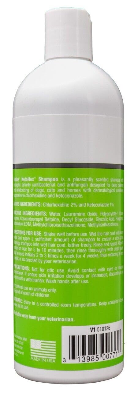 KetoHex Cat and Dog Shampoo - 16 oz Anti Bacterial Cat & Dog Flea And Tick Treatment, For Sensitive Skin Infections & Lesions, Protects & Moisturizes, Antifungal Treatment For Dogs & Cats - VetOne - BeesActive Australia