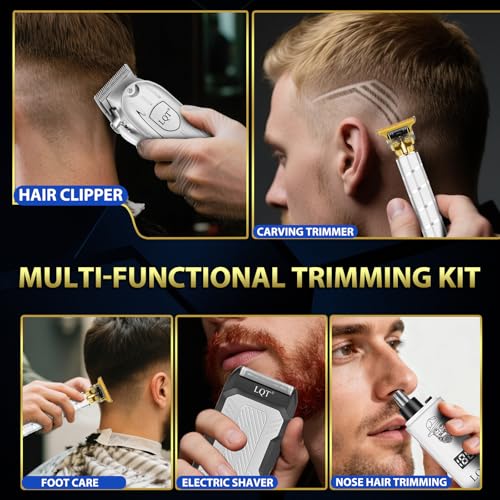 Hair Clippers for Men with LED Display, 4-in-1 Cordless Grooming Kit with Beard Trimmer, Foil Shaver & Nose Trimmer, Rechargeable Electric Hair Clipper Set for Home Barber, Personal Care & Gift
