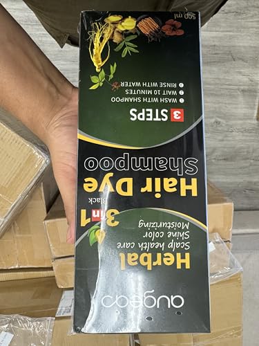 AUGEAS 500ML Black Permanent Hair Color Shampoo, 3 IN 1 Organic Herbal Fast Coloring Shampoo for Men and Women to Cover Grey/White Hair (BLACK)