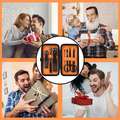 Manicure Set Men Nail Clipper Set Personal Care Nail Grooming Kits Travel Nail Care Set Manicure Tools Fenlebeneil Nail Clippers Pedicure Kit Basic Nail Care Tools Gift for Men Women Small-8Pcs Black-orange