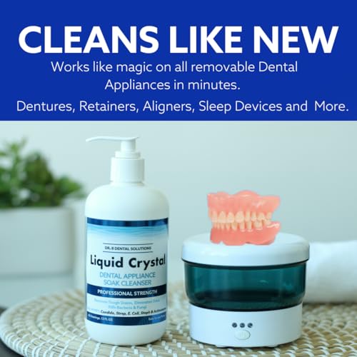 Dr. B Dental Solutions Liquid Crystal Soak Cleanser - Deep Cleaning Formula for Dentures, Retainers, Teeth Aligners, Night Guards & Oral Appliances - Removes Stains, Odors, & Germs - 12 oz Liquid Crystal Cleanser (Pack of 1)
