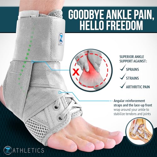 Z ATHLETICS Ankle Brace for Women & Men - Lace Up Adjustable Support with Side Stabilizers for Sprained Ankle, Achilles Tendonitis Relief | Basketball, Volleyball, Running & Sports Recovery