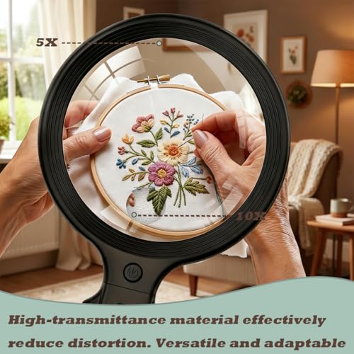 Hands Free Neck Wear Magnifying Glass with 30 LED Lights, Full Book Page 5X/10X Rechargeable Reading Magnifier Flexible Gooseneck Magnifiers for Seniors, Low Vision, Sewing, Crafts & Close Work Black