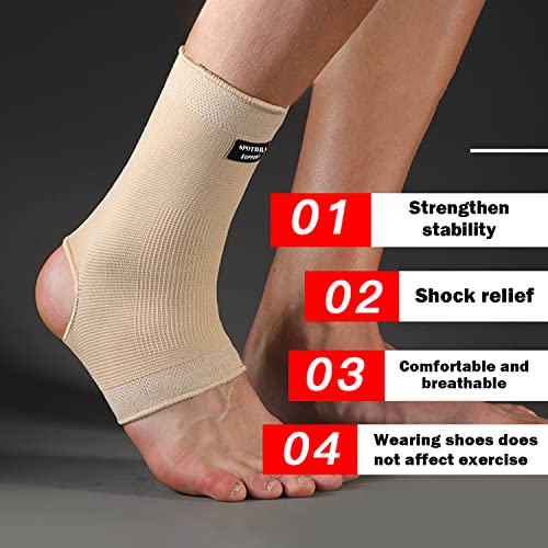 SPOTBRACE Ankle Brace Compression Sleeve, Ankle Support For Women Men 2Pack Nude Large