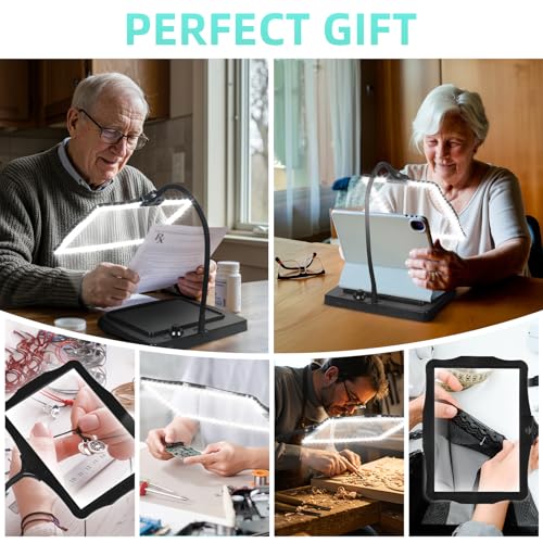 Magnifying Glass with Light and Stand 50 Ultra-Bright LEDs Large Magnifying Lamp with Light Magnifying Glass on Stand Hand-Free with 360° Flexible Gooseneck for Close Work Reading Repair Crafts Black