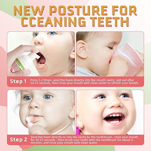 Foam Toothpaste Kids, Kids Mouthwash with Fruit Flavor - Toddler Toothpaste Age for Children, 360ºCare Natural Anti-Cavity Formulas with Fluoride for U-Shape Toothbrushes 4 Flavors Toothpaste