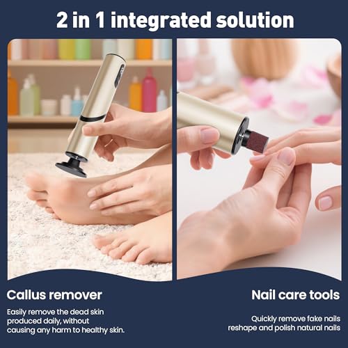 Electric Foot Callus Remover,2 in1 Rechargeable Callus Remover for Feet,9-Speed Cordless Electric Foot File Nail Grinder,Foot Scrubber Pedicure Tools for Dead Skin Dry Cracked Feet(Fold Gold) Gold Fold
