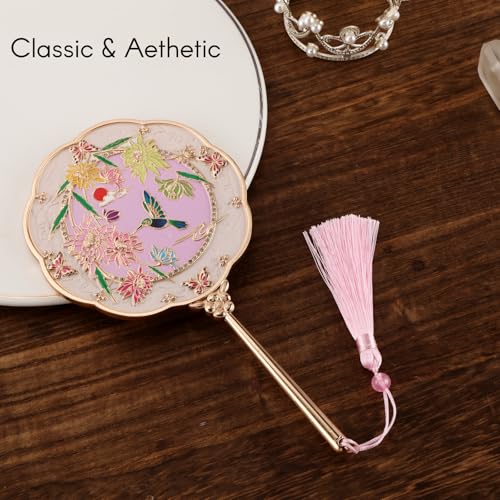 Hand Mirror, Handheld Mirror with Hummingbird Embossed Patterns, Elegant Metal Hand Craft Makeup Mirror, Beautiful Gift Value, Compact and Portable (Hummingbird Gold) Hummingbird Gold