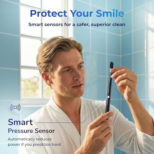 ALIENONE Ultra Slim Sonic Electric Toothbrush - Smart Pressure Sensor for Sensitive Teeth & Gums, 32,000 Vibrations, IPX6 Waterproof Aluminum Body, 45-Day Battery, Wireless USB Charging & Travel Case