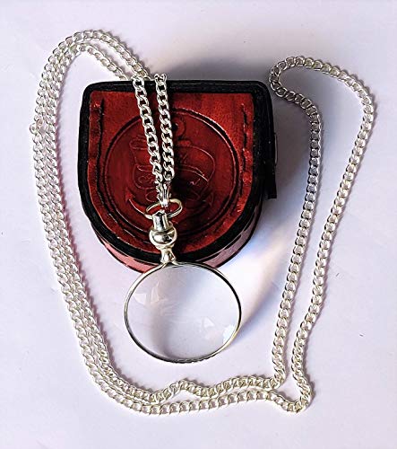 Silver Coated Magnifying Glass, Optical Magnifier Lens with A Beautiful Necklace Chain Monocle for Library Reading Fine Print Zooming Increase Vision Jewelry ()
