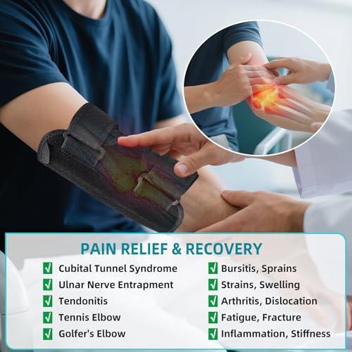 Elbow Brace for Cubital Tunnel Syndrome, Elbow Splint for Sleep Black-Right