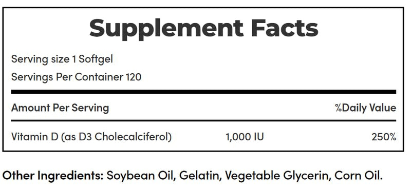 Nature's Bounty Vitamin D3 1000 100 mg Soft Gels, 120 Count 120 Count (Pack of 1)