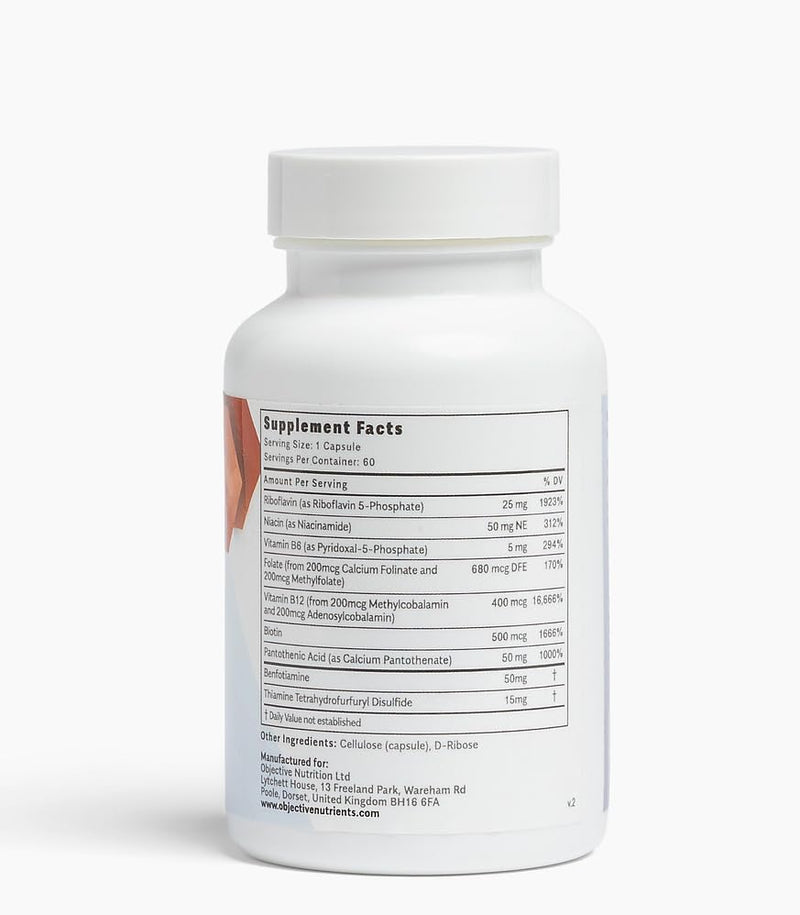 Objective Nutrients Thiactive B Complex, Uniquely Formulated, Contains TTFD & Benfotiamine, No Toxic Fillers, Supports Energy Metabolism, Third Party Tested, Made in USA, 60 capsules