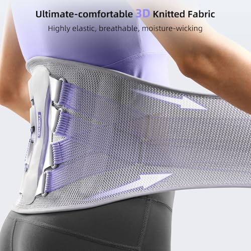 FREETOO Lower Back Brace For Women For Pain, Lumbar Back Support Brace Grey-Violet X-Large
