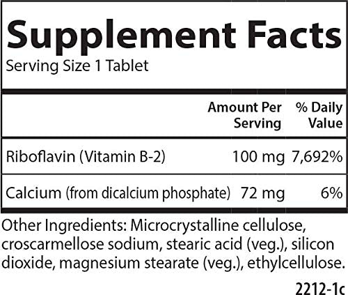 Carlson B-2, 100 mg, Riboflavin, Energy Production, 250 Vegetarian Tablets | Vision Support; Healthy Skin 250 Count (Pack of 1)