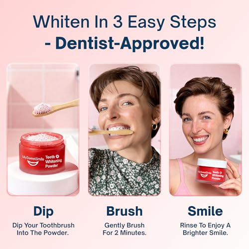 MySweetSmile 3-in-1 Teeth Whitening Powder – 6 Month Supply – Strawberry