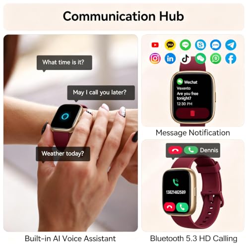 Smart Watch with Alexa Built-in, 1.83" HD Bluetooth Calling Fitness Tracker Burgundy