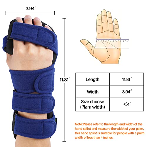 Stroke Resting Hand Splint Right&Left Resting Hand Splint with Finger Separator Functional Night Immobilizer Wrist Finger Brace for Carpel Tunnel Pain,Sprain Fracture,Tendonitis (Right,Blue) Right,Blue
