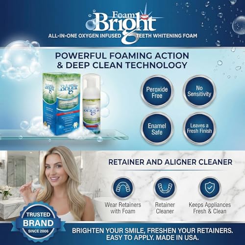 FoamBright Aligner & Retainer Cleaner 2-Pack + 10 Teeth Whitening Wipes | Great for Invisalign, Candid, Byte, Night Guard & Mouth Guard | Peroxide Free Foam | 240+ Treatments 2 Units + 10 Teeth Wipes