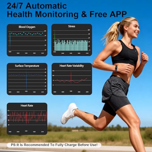 Smart Bracelet Fitness Trackers for Men Women, Smart Watch 24/7 Heart Rate Sleep Stress HRV Monitor, 170+ Sports Modes, 2 Bands, Free APP Black