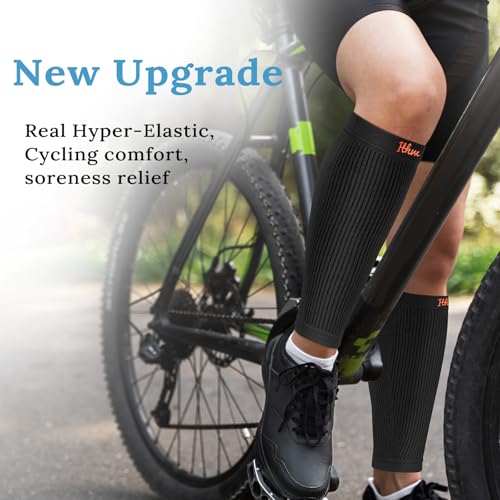 Flat Knit Calf Compression Sleeves for Men & Women, Shin Splint Relief Black-Large