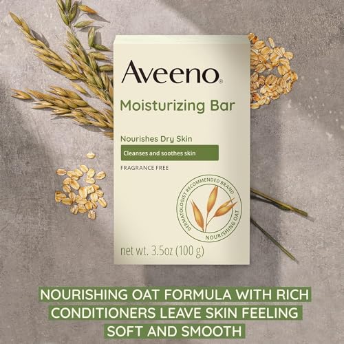 Aveeno Gentle Moisturizing Bar Facial Cleanser with Nourishing Oat for Dry Skin, Fragrance-free, Dye-Free, & Soap-Free, 3.5 oz (Pack of 4) Unscented 3.5 Ounce (Pack of 4)