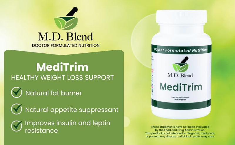 M.D. MediTrim - Expert Formulated Supplement Energy, Satiety, & Physique Goals - Smooth System Balance - Green Coffee Bean, Green Tea, Apple Cider Vinegar, Hibiscus - 90 Capsules 1 - BeesActive Australia