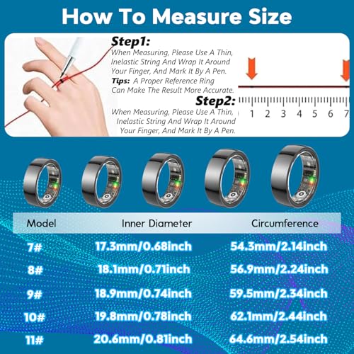 Smart Health Ring,Fitness Rings Tracker with Blood Pressure Monitor Heart Rate Blood Oxygen Sleep Monitor IP68 Waterproof Step Counter Calorie Tracker Health Rings for Women Men Android iOS Phones Black 7