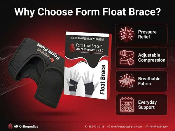AR Orthopedics Form Float Brace Adjustable Fingerless Wrist Support Breathable, Non-Slip, Latex-Free Ideal for Computer & Daily Use, Sports, Arthritis, Wrist Pain Relief & Area Support Left Black X-Small