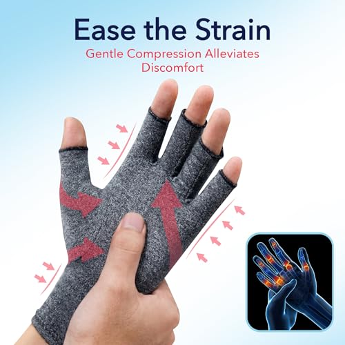 Dr. Arthritis Compression Arthritis Glove Set of 3 with Wrist Brace, Comfortable Fingerless Carpal Tunnel Hand Gloves for Women Night Support, Pain Relief for Rheumatoid Arthritis, Work, Typing - Medium Grey Wrist Brace & Glove Set