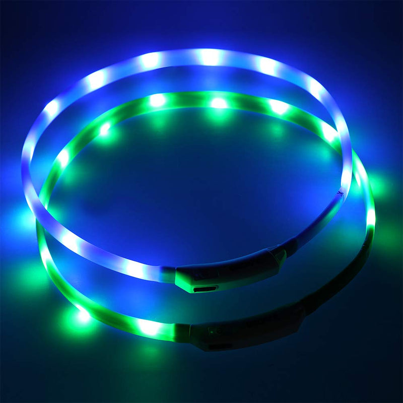 Pack of 2 LED light collar for dogs, LED collar for dogs, USB rechargeable, pet safety collar, length-adjustable dog collar with 3 lighting modes for dogs and cats - BeesActive Australia