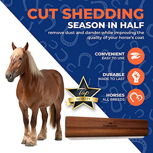 Deshedding 8" Brush for Horses and Large Pets | Natural Mahogany | Short and Long Hair | Comb Removes Loose Dirt, Hair and Fur| Professional Horse Brush for Grooming Shedding - BeesActive Australia