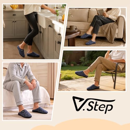 V.Step Men's Arch Support Orthopedic Slippers for Plantar Fasciitis 9 Women/8 Men Blue