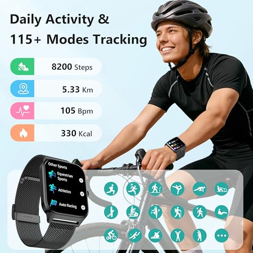 Smart Watch, 1.85" Smart Watches Women Men Make/Answer Call, Heart Rate/Blood Pressure/Sleep Monitor, 110+Sports Modes, Voice Control, Waterproof Fitness Watch Compatible for Android & iPhone Stainless Black