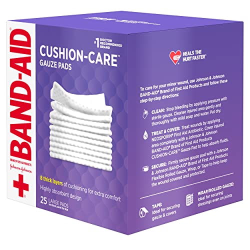 BAND-AID Brand Absorbent Cushion Care Sterile Square Gauze Pads for First Aid Protection of Minor Cuts, Scrapes & Burns, Non-Adhesive, Wound Care Dressing Pads, Large, 4 in x 4 in (Pack of 125) 4x4 Inch (Pack of 125)