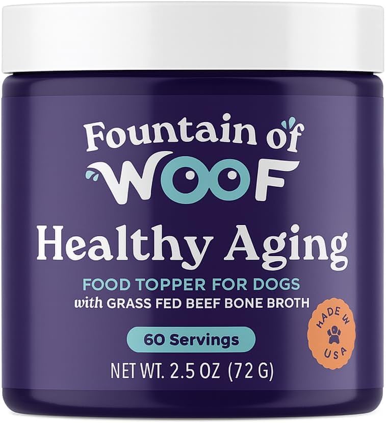 Bone Broth Dog Food Topper – Grass-Fed Beef Bone Broth Powder for Senior Dogs – Hip & Joint, Skin & Coat Support – Glucosamine & Collagen – 60 Servings | Fountain of Woof